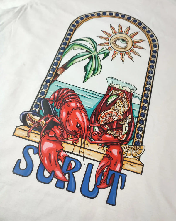 T-shirt blanc, illustration en couleurs, DTF, Scrut, atelier Antistatik à Toulouse